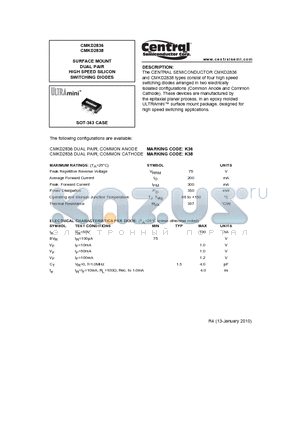 CMKD2836_10 datasheet - SURFACE MOUNT DUAL PAIR HIGH SPEED SILICON SWITCHING DIODES