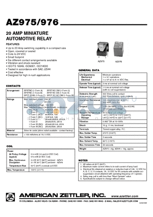 AZ975-1B-12DT datasheet - 20 AMP MINIATURE AUTOMOTIVE RELAY