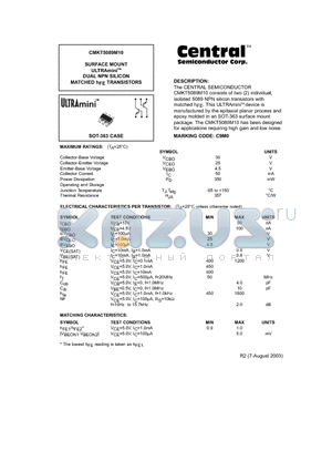 CMKT5089M10 datasheet - SURFACE MOUNT ULTRAmini DUAL NPN SILICON MATCHED hFE TRANSISTORS