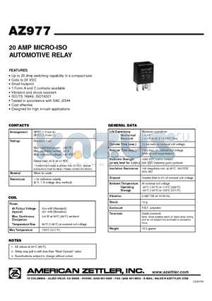 AZ977-1A-24D datasheet - 20 AMP MICRO-ISO AUTOMOTIVE RELAY