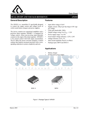 AP4301 datasheet - DUAL OPAMP AND VOLTAGE REFERENCE