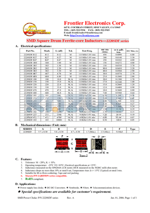 2220SDF-1R5 datasheet - SMD Square Drum Ferrite-core Inductors