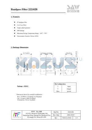 222102B datasheet - Bandpass Filter