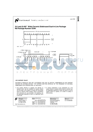D24K datasheet - 24 Lead (0.400 Wide) Ceramic Sidebrazed Dual-in-Line Package NS Package Number D24K