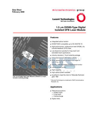 D2511G datasheet - 1.5 m m D2500-Type Digital Isolated DFB Laser Module