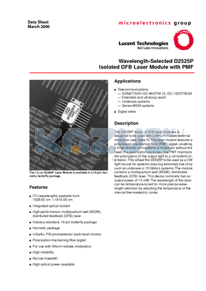 D2525P datasheet - Wavelength-Selected D2525P Isolated DFB Laser Module with PMF