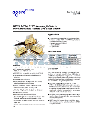 D2526G21 datasheet - D2570, D2526, D2555 Wavelength-Selected Direct Modulated Isolated DFB Laser Module