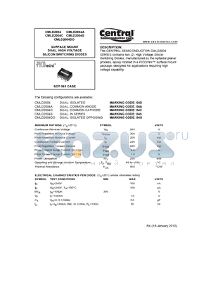 CMLD2004DO datasheet - SURFACE MOUNT DUAL, HIGH VOLTAGE SILICON SWITCHING DIODES