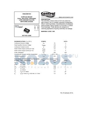 CMLD6001DO_10 datasheet - SURFACE MOUNT DUAL, ISOLATED, OPPOSING LOW LEAKAGE SILICON SWITCHING DIODES