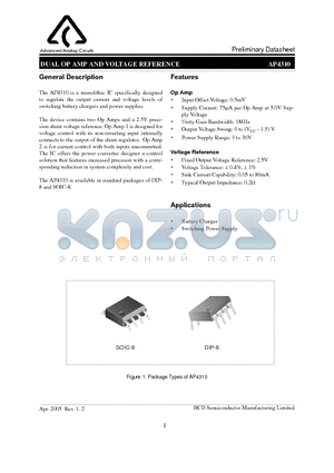 AP4310 datasheet - DUAL OP AMP AND VOLTAGE REFERENCE