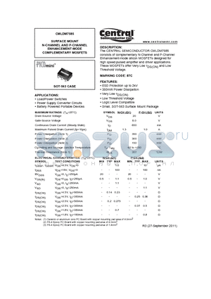 CMLDM7585 datasheet - SURFACE MOUNT N-CHANNEL AND P-CHANNEL ENHANCEMENT-MODE COMPLEMENTARY MOSFETS