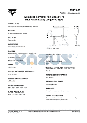 222236963XX2 datasheet - Metallized Polyester Film Capacitors MKT Radial Epoxy Lacquered Type