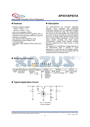 AP431AQ datasheet - Adjustable Precision Shunt Regulator