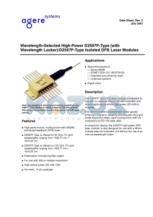 D2547P44 datasheet - Wavelength-Selected High-Power D2587P-Type (with Wavelength Locker)/D2547P-Type Isolated DFB Laser Modules