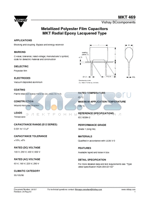 222246925104 datasheet - Metallized Polyester Film Capacitors MKT Radial Epoxy Lacquered Type