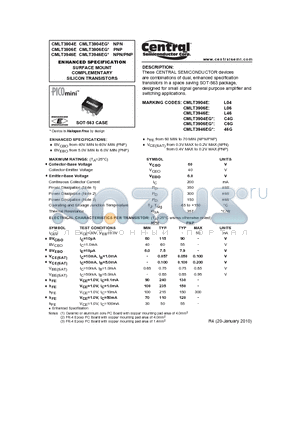 CMLT3906EG datasheet - ENHANCED SPECIFICATION SURFACE MOUNT COMPLEMENTARY SILICON TRANSISTORS