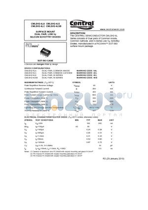 CMLSH2-4LC datasheet - SURFACE MOUNT DUAL PAIR, LOW VF SILICON SCHOTTKY DIODES