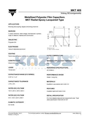 222246955333 datasheet - Metallized Polyester Film Capacitors MKT Radial Epoxy Lacquered Type