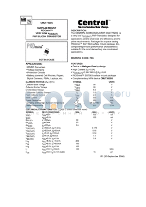 CMLT7820G datasheet - SURFACE MOUNT PICOminiTM VERY LOW VCE(SAT) PNP SILICON TRANSISTOR