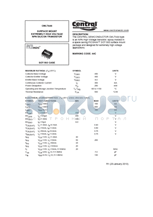 CMLTA44_10 datasheet - SURFACE MOUNT EXTREMELY HIGH VOLTAGE NPN SILICON TRANSISTOR