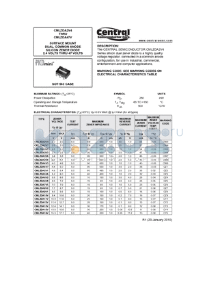 CMLZDA22V datasheet - SURFACE MOUNT DUAL, COMMON ANODE SILICON ZENER DIODE 2.4 VOLTS THRU 47 VOLTS