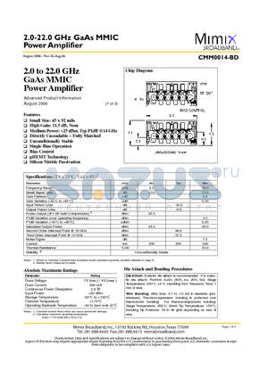 CMM0014-BD datasheet - 2.0-22.0 GHz GaAs MMIC Power Amplifier