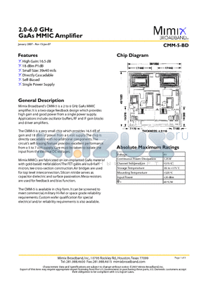 CMM-5-BD datasheet - 2.0-6.0 GHz GaAs MMIC Amplifier