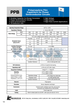 154PPB400K datasheet - Polypropylene Film Capacitors for Power Semiconductor Circuits