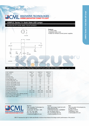 4300F1LC datasheet - T-1 Solid State LED Lamps