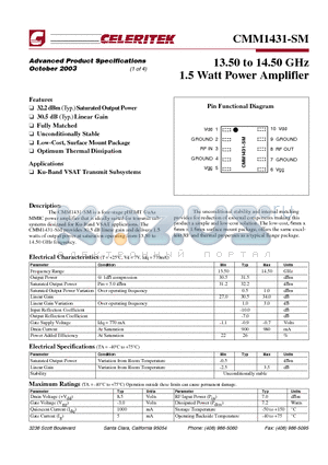 CMM1431-SM datasheet - 13.50 to 14.50 GHz 1.5 Watt Power Amplifier