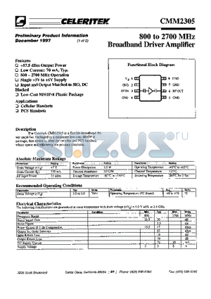 CMM2305 datasheet - 800 TO 2700 MHZ BROAD BAND DRIVER AMPLIFIER