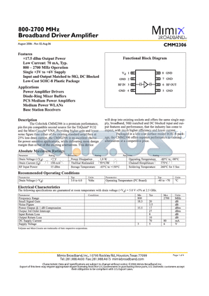 CMM2306-AJ-000T datasheet - 800-2700 MHz Broadband Driver Amplifier