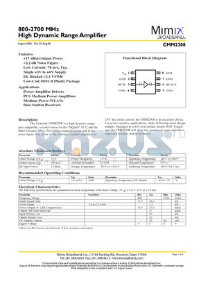 CMM2308-AJ-000T datasheet - 800-2700 MHz High Dynamic Range Amplifier