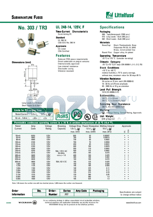 3030200042 datasheet - SUBMINIATURE FUSES