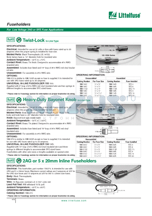 155014U datasheet - Fuseholders - For Low Voltage 3AG or SFE Fuse Applications