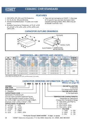 C0603C103C3RAC datasheet - CERAMIC CHIP/STANDARD