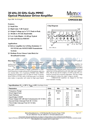 CMM3030-BD_06 datasheet - 30 kHz-30 GHz GaAs MMIC Optical Modulator Driver Amplifier