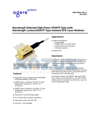 D2587P57 datasheet - Wavelength-Selected High-Power D2587P-Type (with Wavelength Locker)/D2547P-Type Isolated DFB Laser Modules