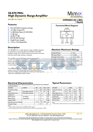 CMM6003-SC-0G0T datasheet - 50-870 MHz High Dynamic Range Amplifier