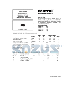 CMMR1-10 datasheet - SURFACE MOUNT GENERAL PURPOSE SILICON RECTIFIER 1.0 AMP, 200 THRU 1000 VOLTS