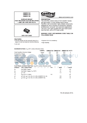 CMMR1F-02 datasheet - SURFACE MOUNT FAST RECOVERY SILICON RECTIFIER 1 AMP, 200 THRU 600 VOLTS