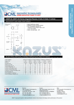 4302F-5V datasheet - IntegratedResistor 5 Volts 12 Volts T-1 (3mm)