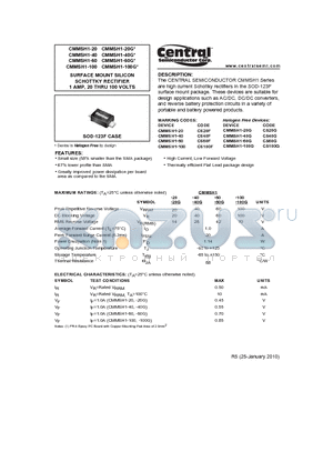 CMMSH1-60G datasheet - SURFACE MOUNT SILICON SCHOTTKY RECTIFIER 1 AMP, 20 THRU 100 VOLTS