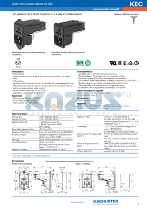 4303.0001 datasheet - IEC Appliance Inlet C14 with Fuseholder 1- or 2-pole and Voltage Selector