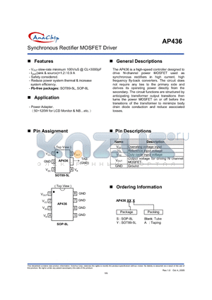 AP436 datasheet - Synchronous Rectifier MOSFET Driver
