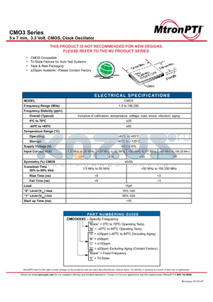 CMO3BMC datasheet - 5 x 7 mm, 3.3 Volt, CMOS, Clock Oscillator