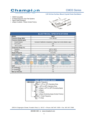 CMO3BC datasheet - 3.3V 5x7mm Surface Mount Crystal Clock Oscillators