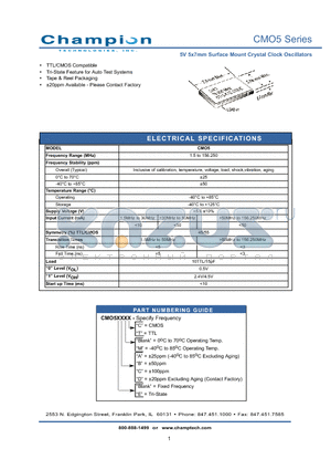 CMO5CA datasheet - 5V 5x7mm Surface Mount Crystal Clock Oscillators