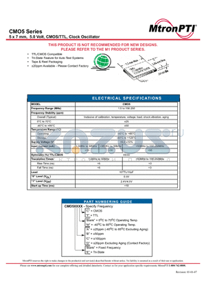 CMO5CAE datasheet - 5 x 7 mm, 5.0 Volt, CMOS/TTL, Clock Oscillator