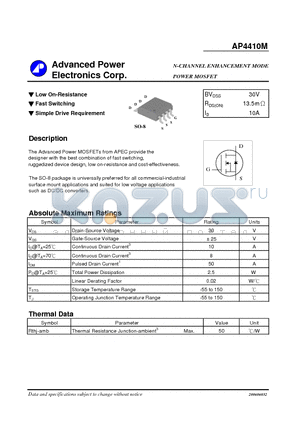 AP4410M datasheet - N-CHANNEL ENHANCEMENT MODE